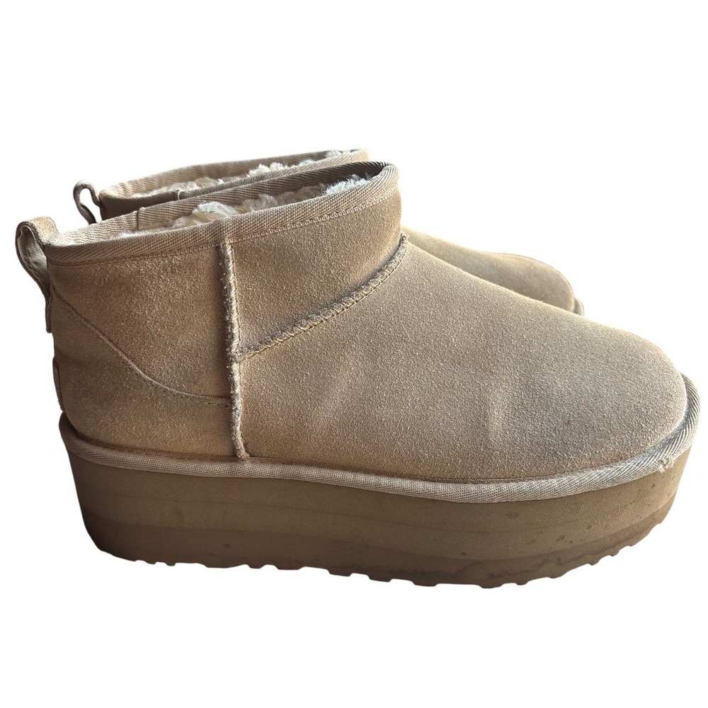 UGG Classic Women's 9 Ultra Mini Platform Boots Suede Ankle Shearling Booties